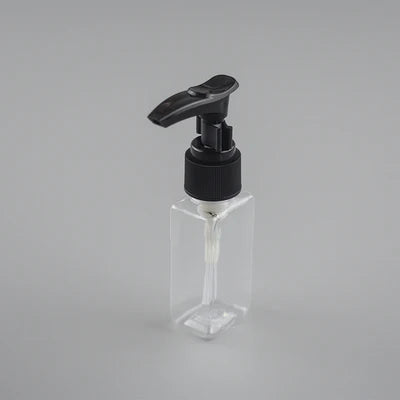 Clear rectangular PET bottle with black pump dispenser