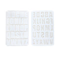 Front and reverse views of white alphabet silicone mold with uppercase letter cavities