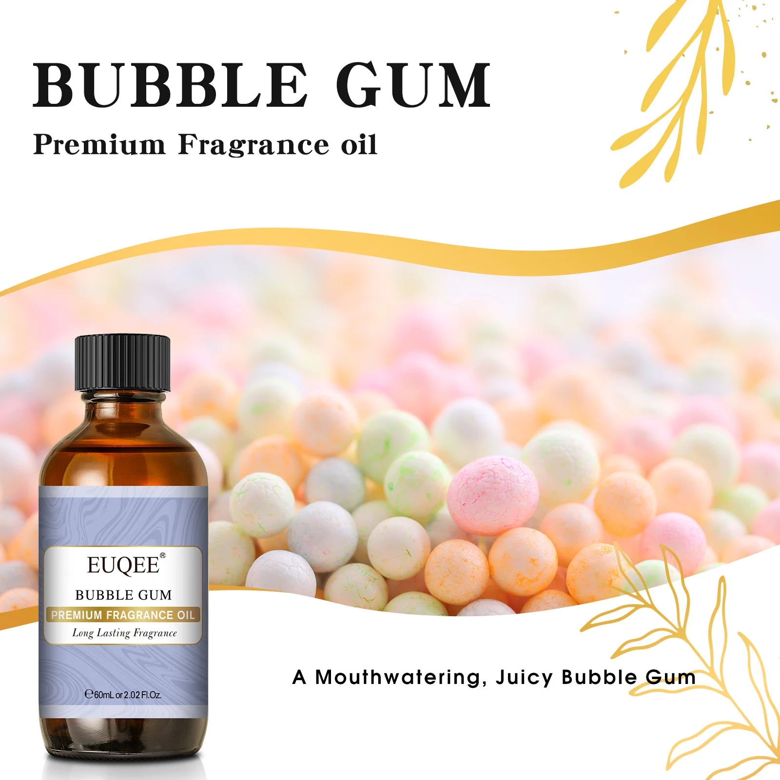EUQEE 60ml Premium Fragrance Oil For Diffuser Candle Making Coconut & Vanilla Japanese Magnolia Bubble Gum Aroma Fragrance Oils