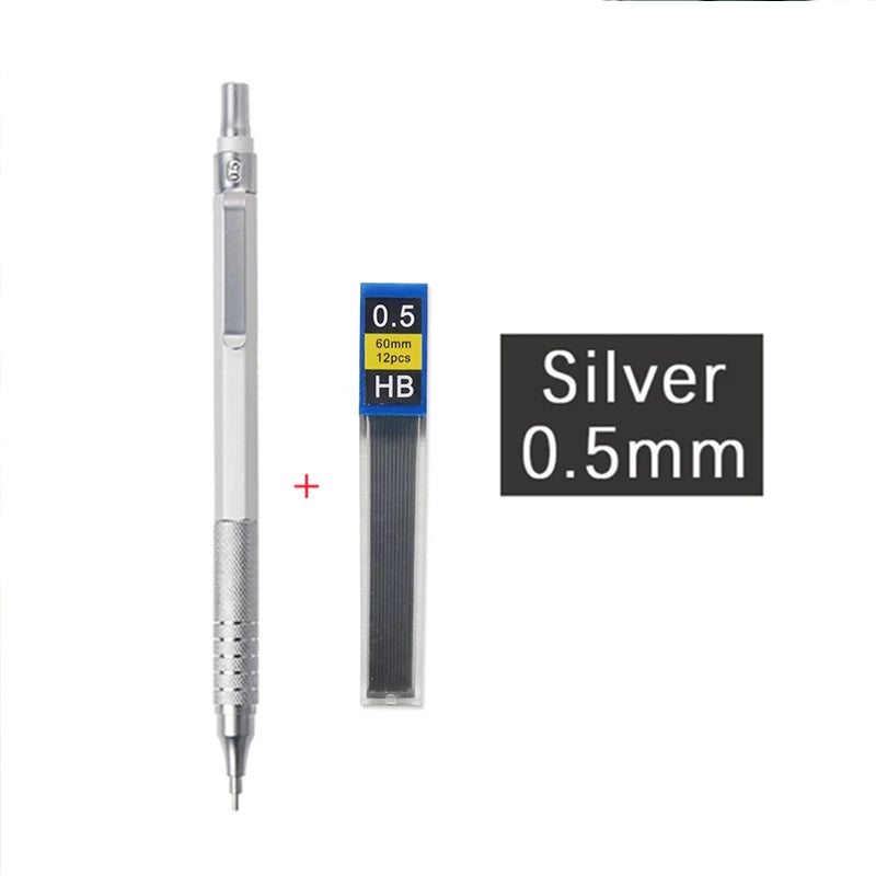 Metal Mechanical Pencil & Lead Refills — 0.3 to 2.0mm, Black or Silver