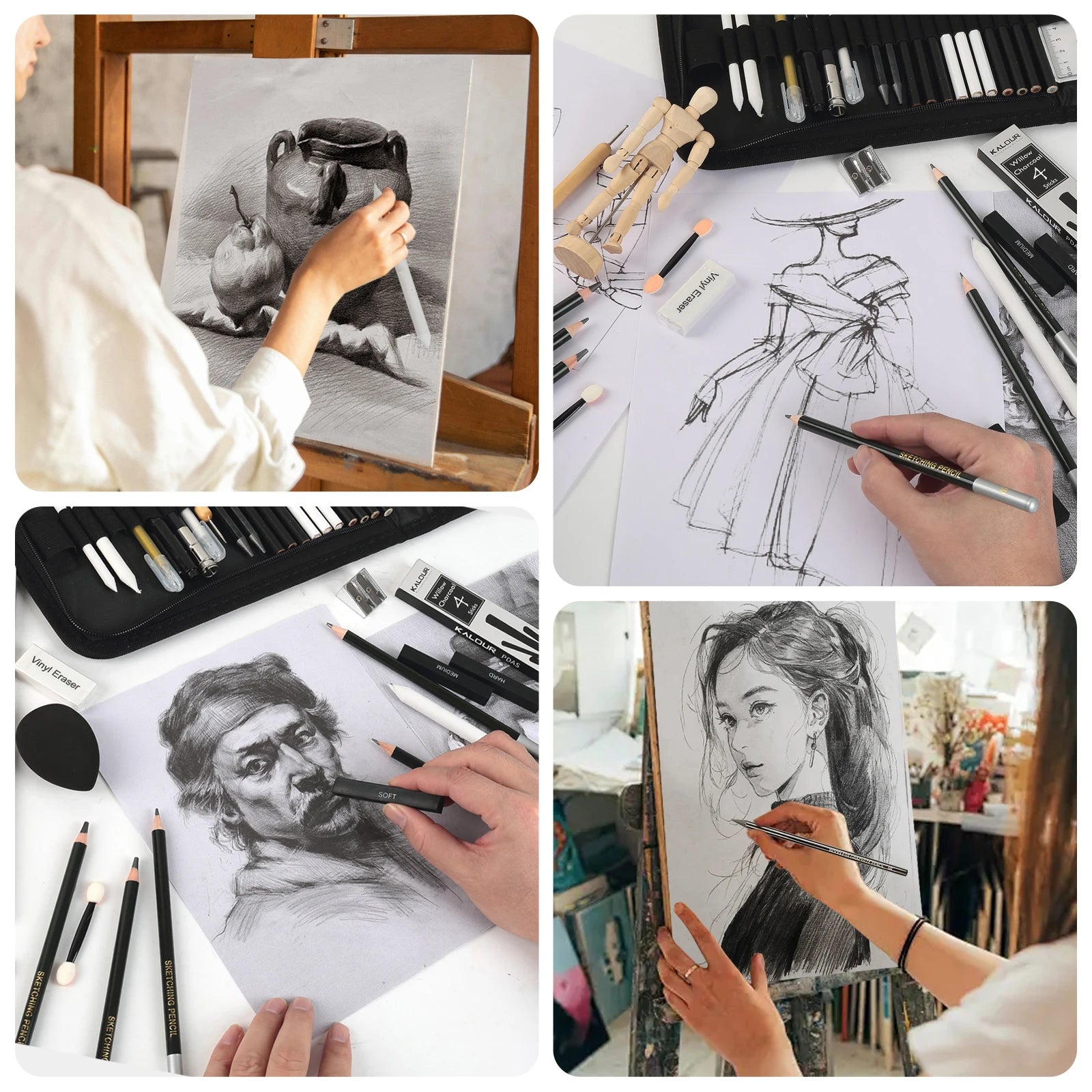 Drawing & Sketching Kit with Portable Travel Case — 58 or 96 Pieces