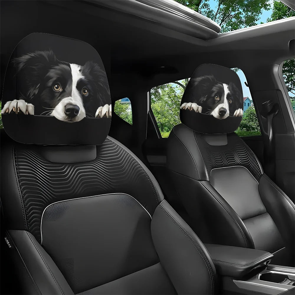 2pcs, Curious Eyes Border Collie Print  Headrest Covers,  Decor, Easy to Install and Wash,