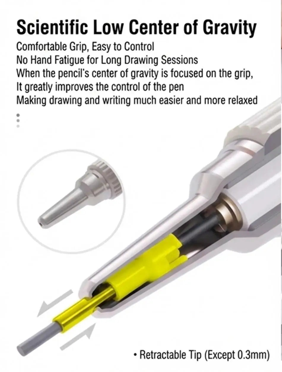 Metal Mechanical Pencil Set, HB — 4 Sizes with 80pc Lead Refills & Case