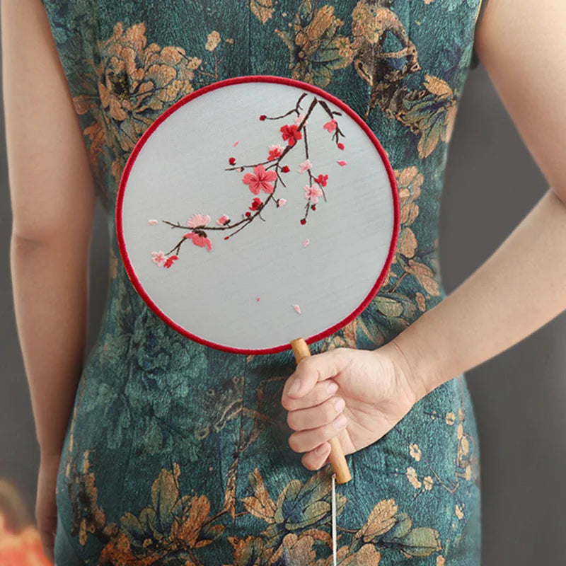 Embroidery Kit, Chinese-Style Hand Fan with Flower & Plant Patterns