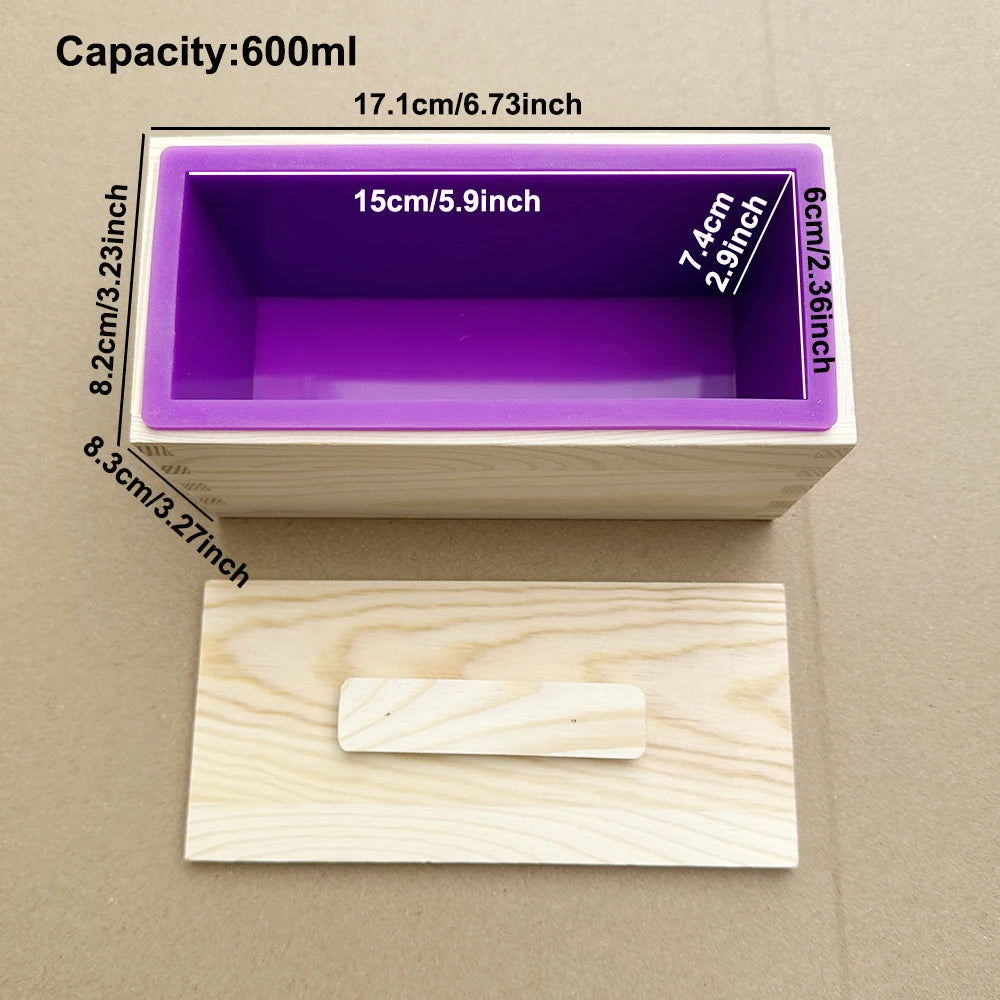 Rectangle Wooden Box Soap Mold Kits 600ml Silicone Soap Mold Flexible Rectangular Loaf Mold DIY Heart Moon Tube Soap Making Tool