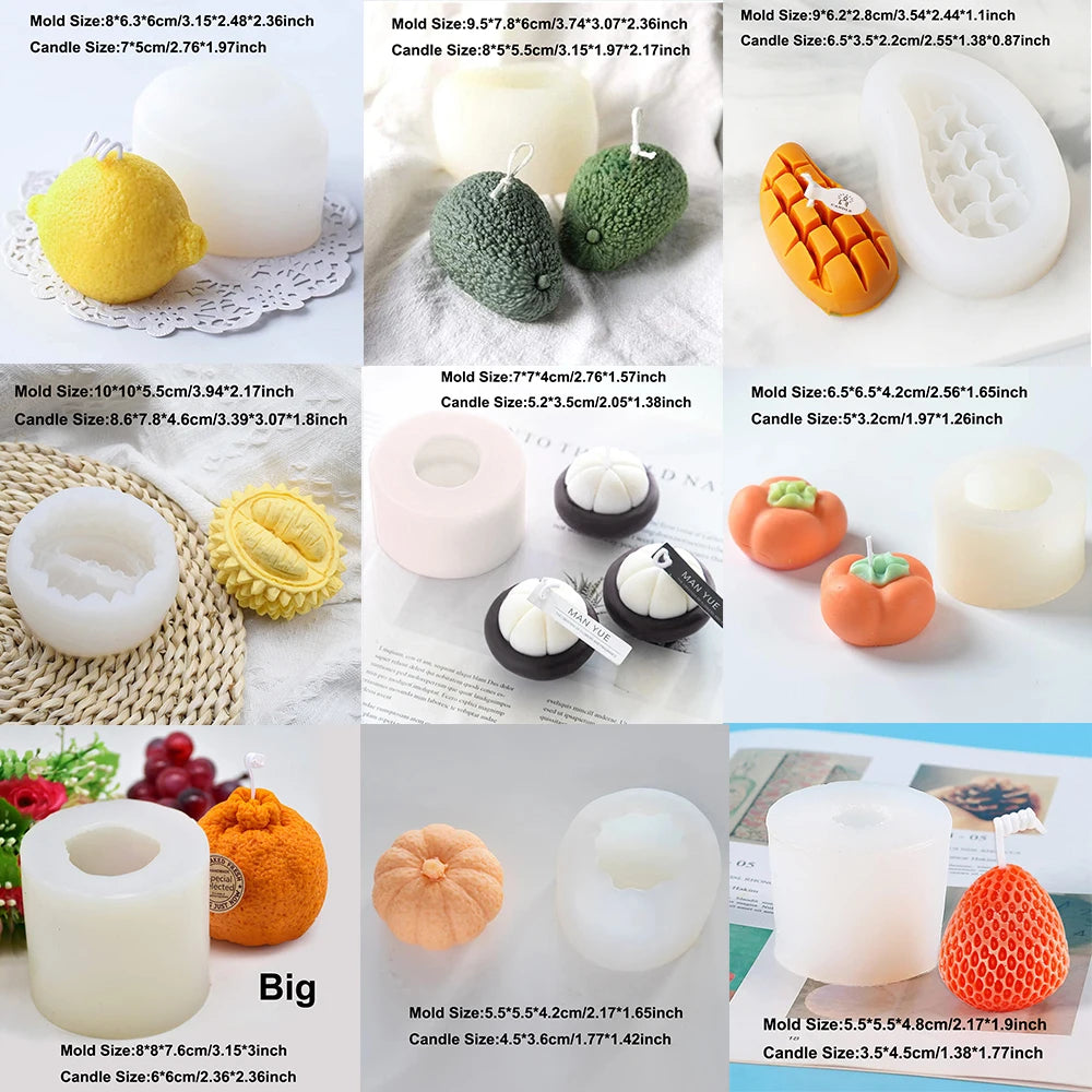 Orange Fruit Candle Mold DIY Strawberry Cake Decor Mold 3D Pumpkin Lemon Scented Candle Plaster Mold Soap Making Home Decor Gift