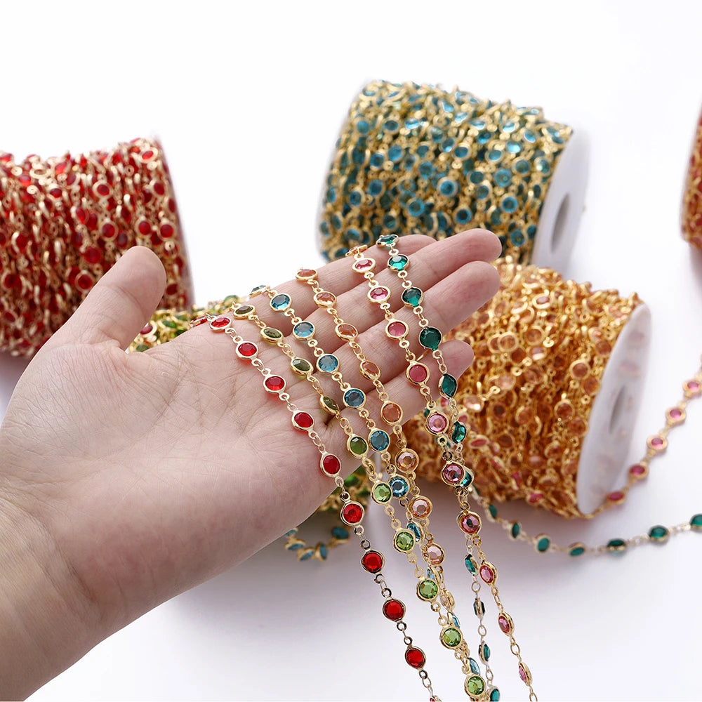 Metal Beads Colorful Crystal Beaded Chain Glass Necklace Chain Bracelet Supplies