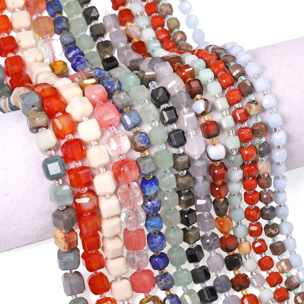 Stone Beads Faceted Cube Amazonite Jasper Quartz Styles for DIY Jewelry Making