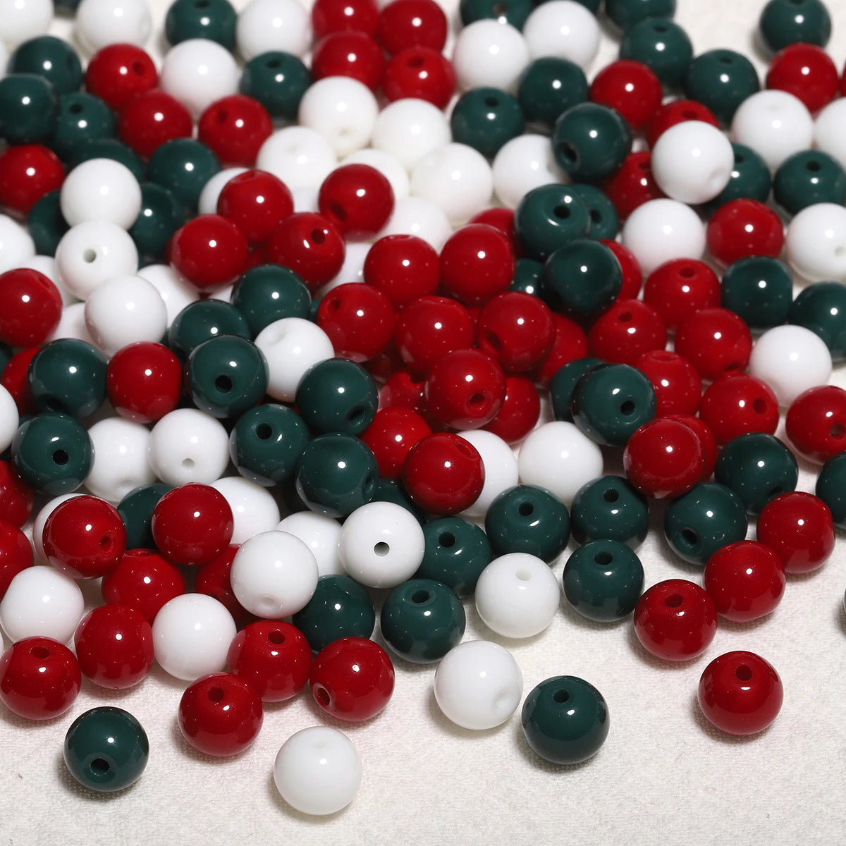 Glass Beads Round Christmas White Green Red Colors for DIY Jewelry Making