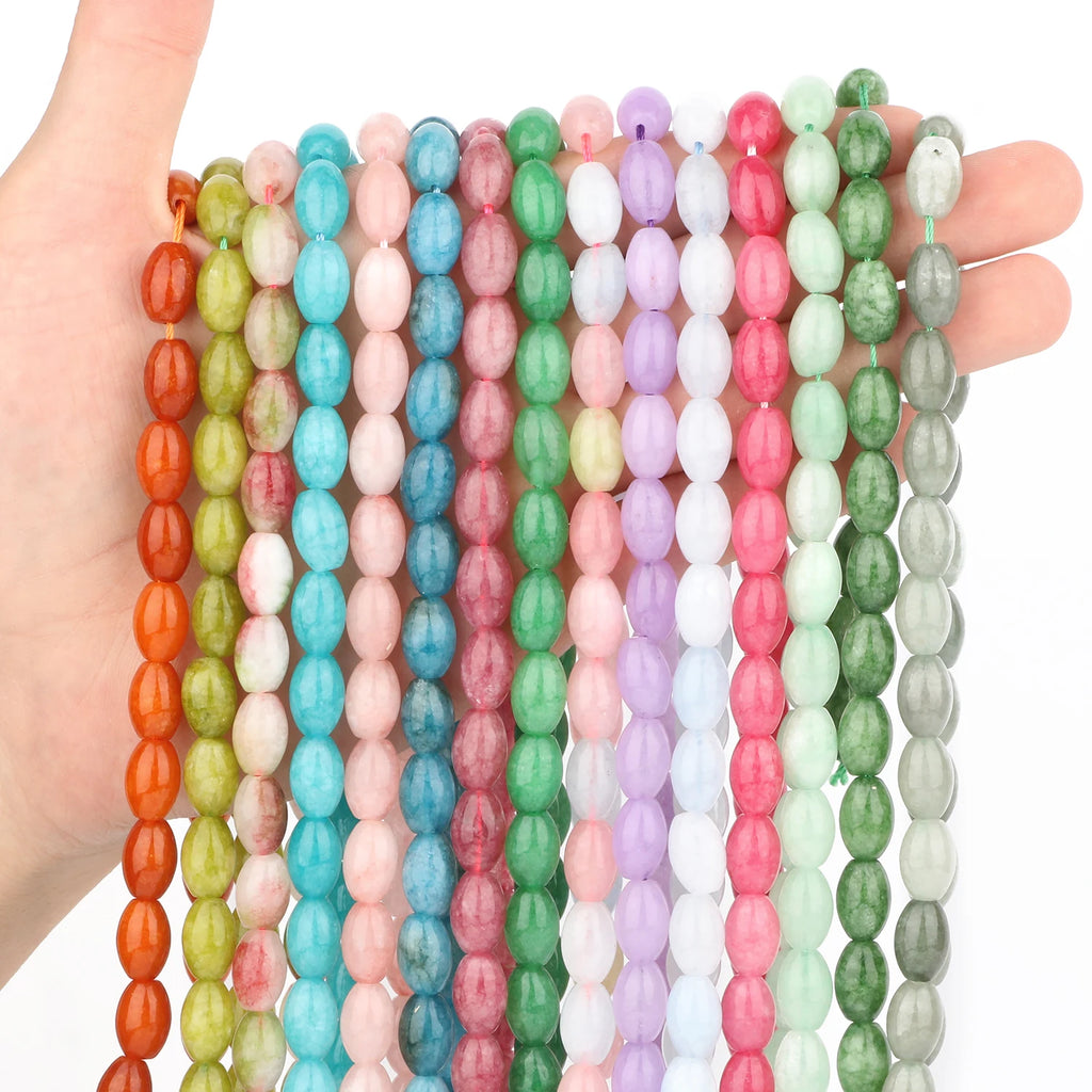 Stone Beads Rice Green Jade-Style Amazonite Apatite Oval Charm Spacer