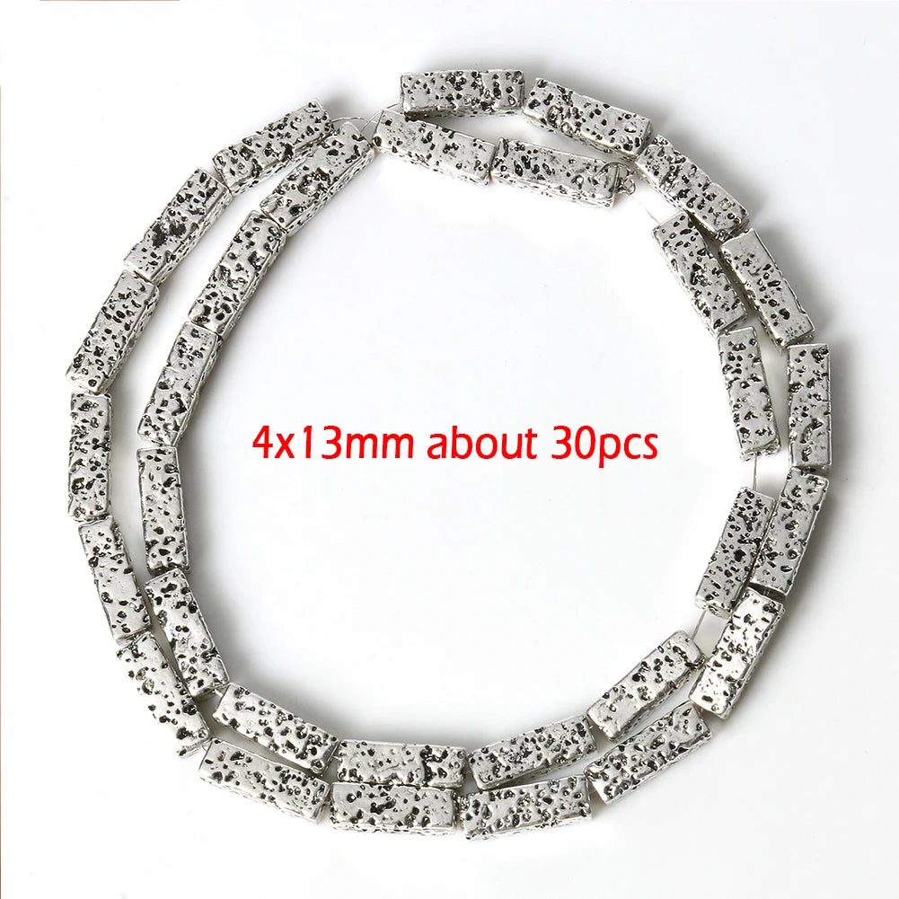 Stone Beads Black Gold Silver Color Volcanic Lava Rondelle Spacer Craft Beads