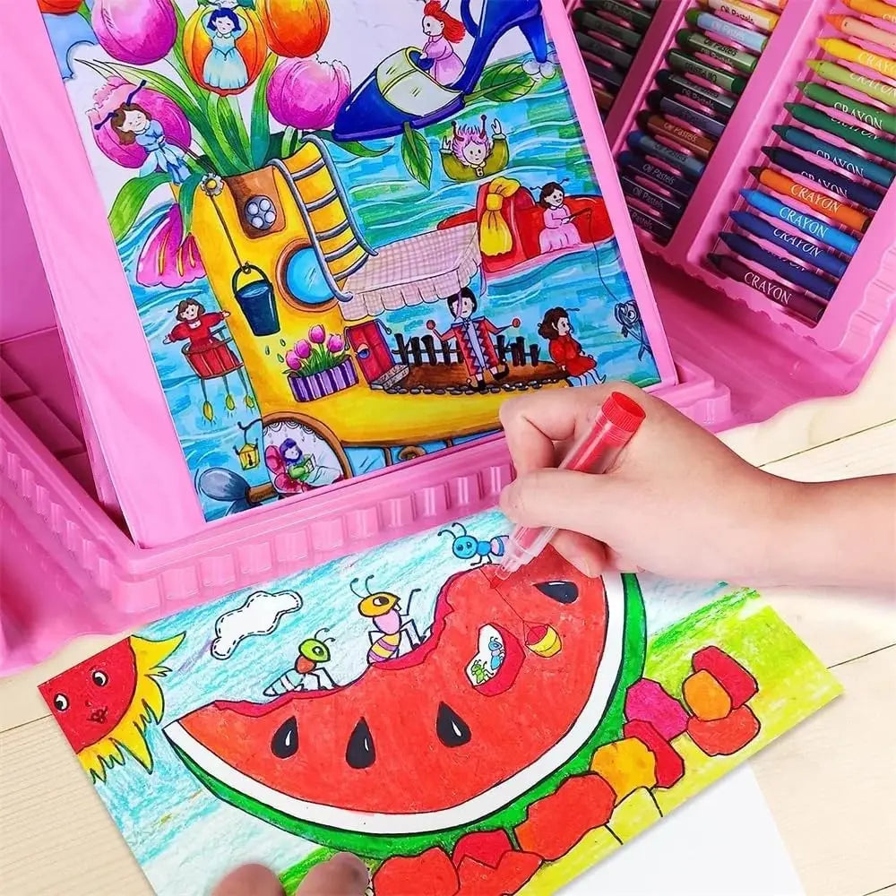 208-Piece Art Kit with Trifold Easel — Pastels, Crayons, Pencils & Watercolors