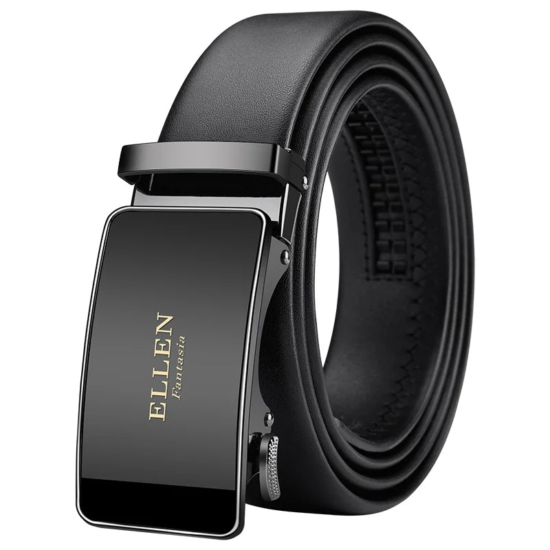 Men's Genuine Leather Belt Automatic Buckle Adjustable for Jeans, Business Wear