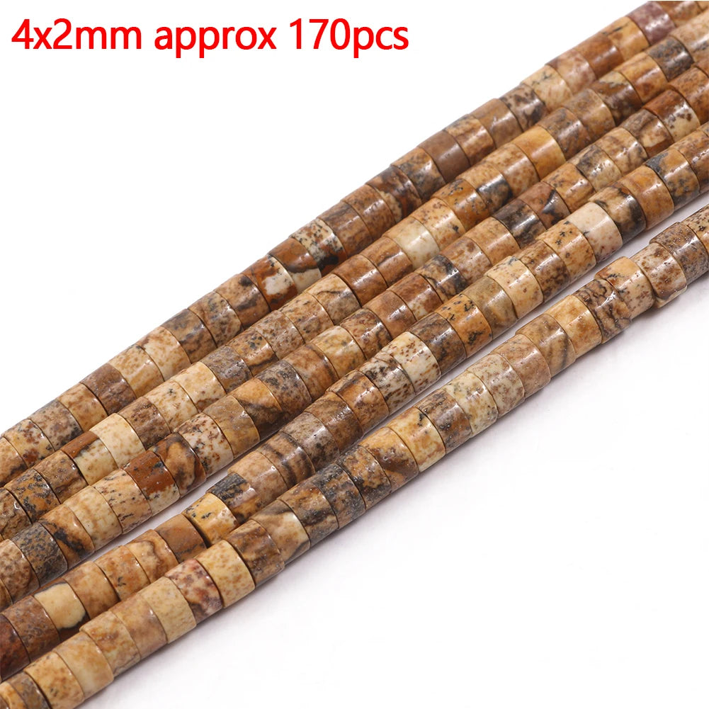 Stone Beads Picture Jasper-Style Round Tube Rondelle for DIY Jewelry Making