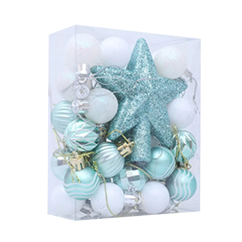 Christmas Ornaments 34pc Set Glitter Star Topper 9 Colors