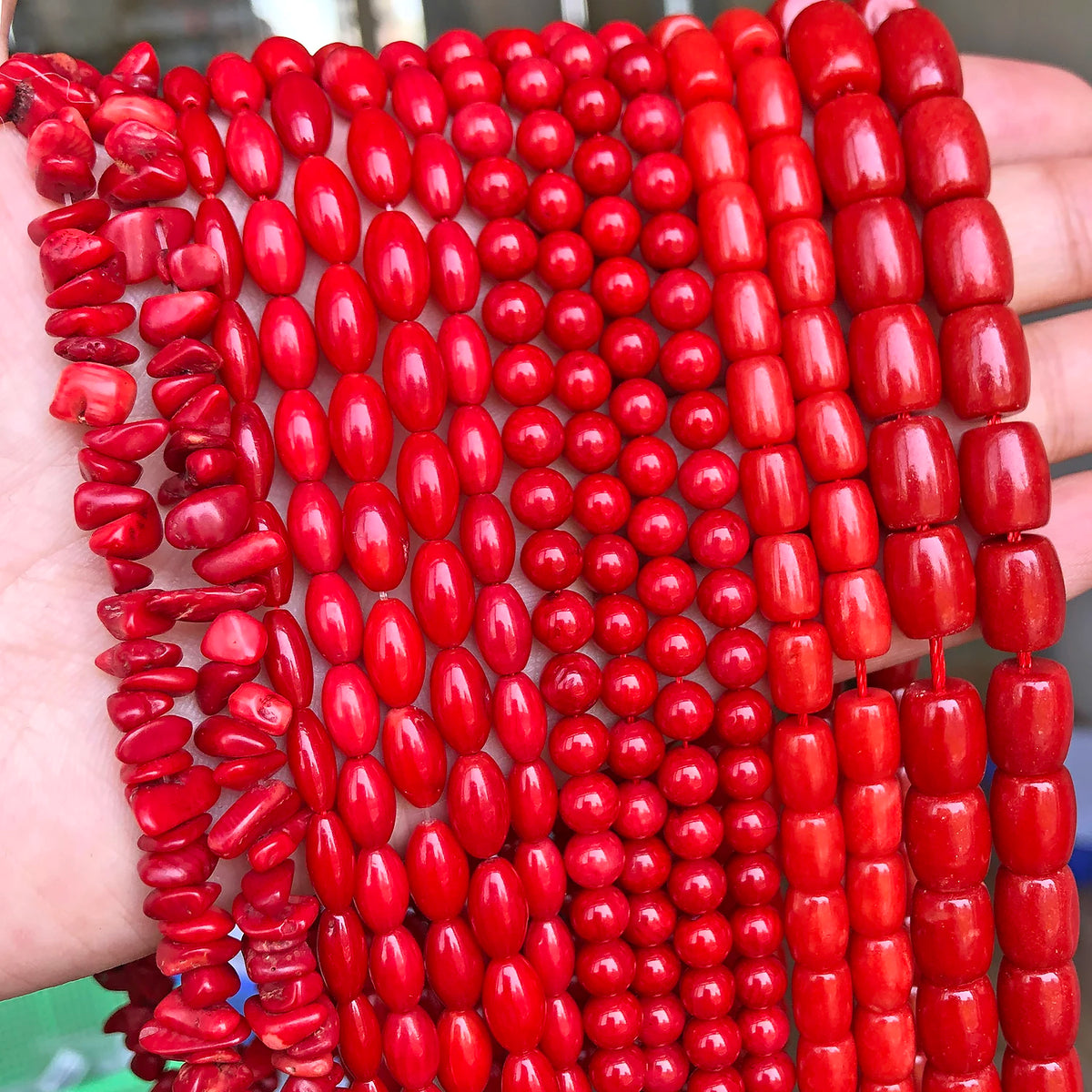 Stone Beads Red Coral-Style Chip Drum Rice Shapes for DIY Jewelry Making