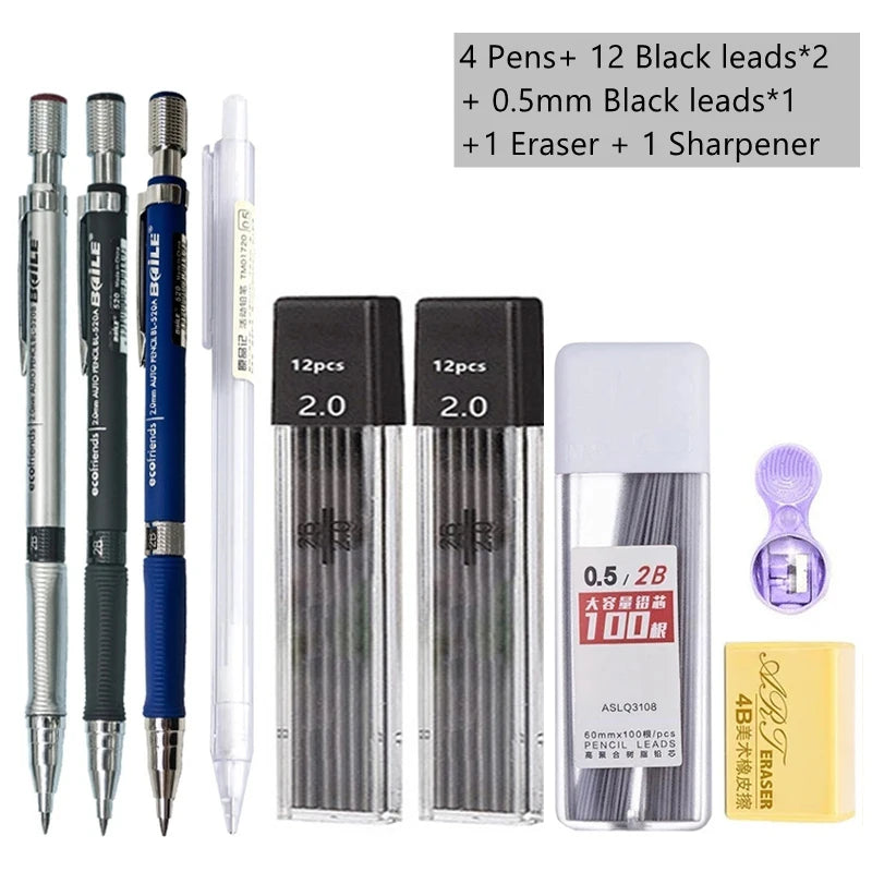 2.0mm Mechanical Pencil Set, 2B — Pencils & Lead Refills for Drawing & Sketching