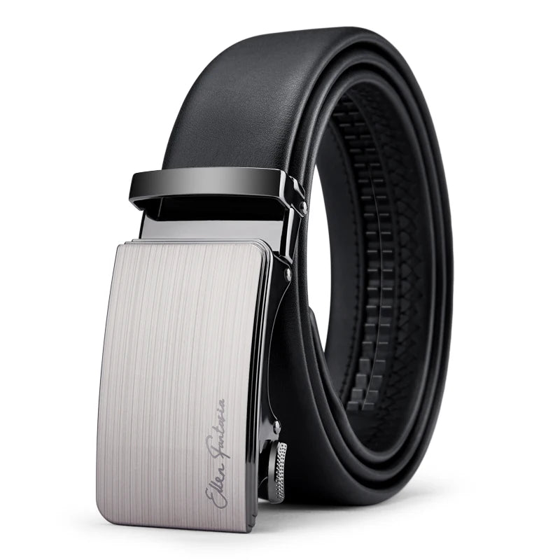 Men's Genuine Leather Belt Automatic Buckle Adjustable for Jeans, Business Wear