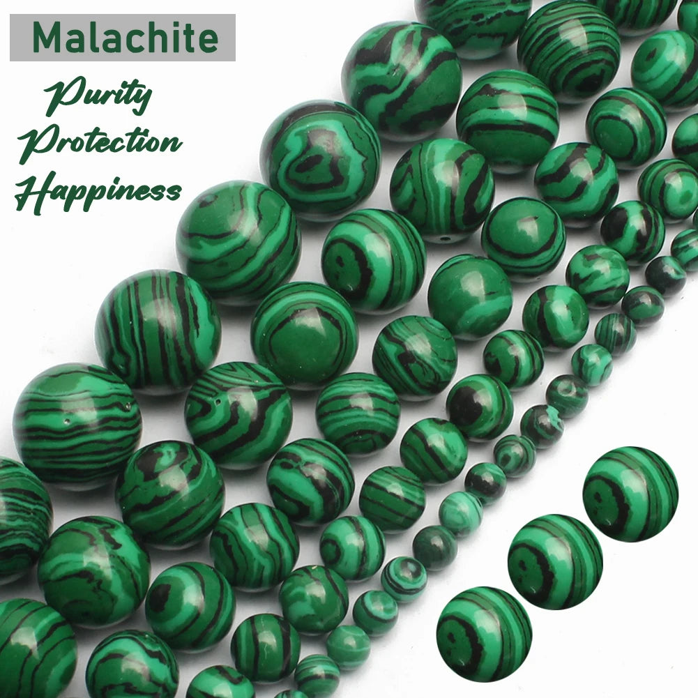 Stone Beads Round Green Malachite-Style Strand for DIY Jewelry Making