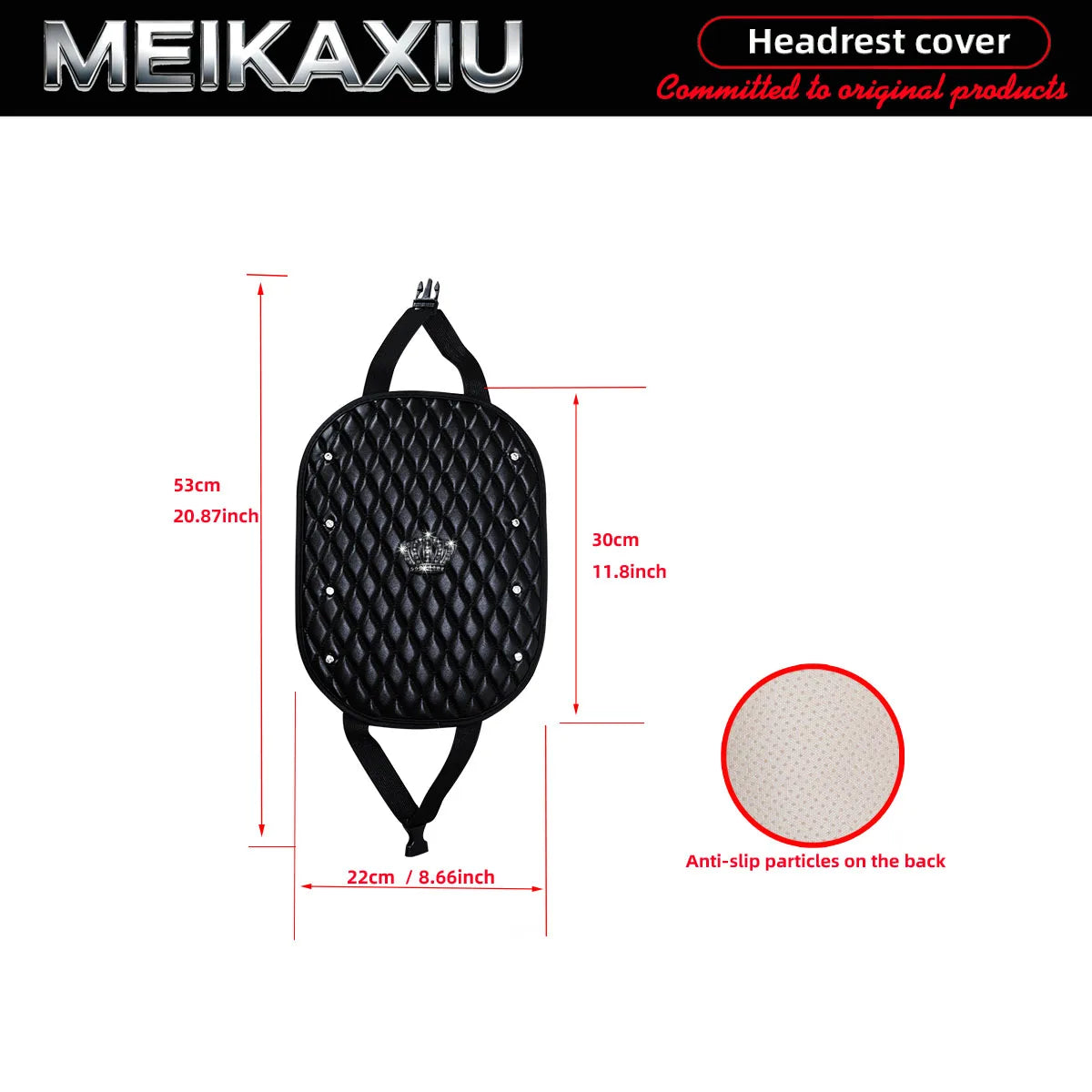 Diamond-Embroidered Rhinestone-Crusted PU Leather Crown Bling Car Headrest Cover 1PC/2PCS Fashionable Automobile Accessory