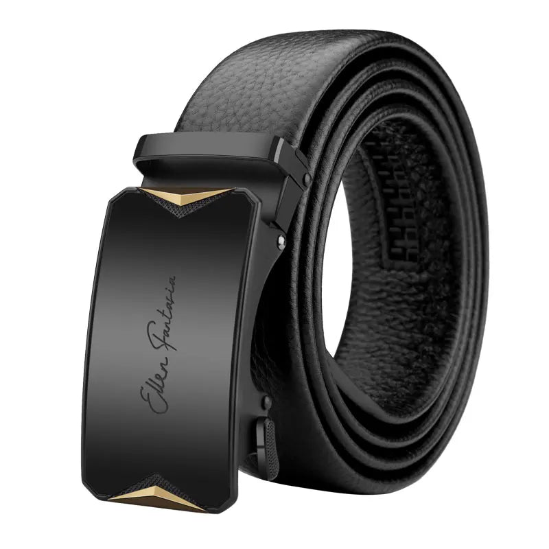 Men's Ratchet Leather Belt Alloy Automatic Buckle for Jeans, Dress & Business