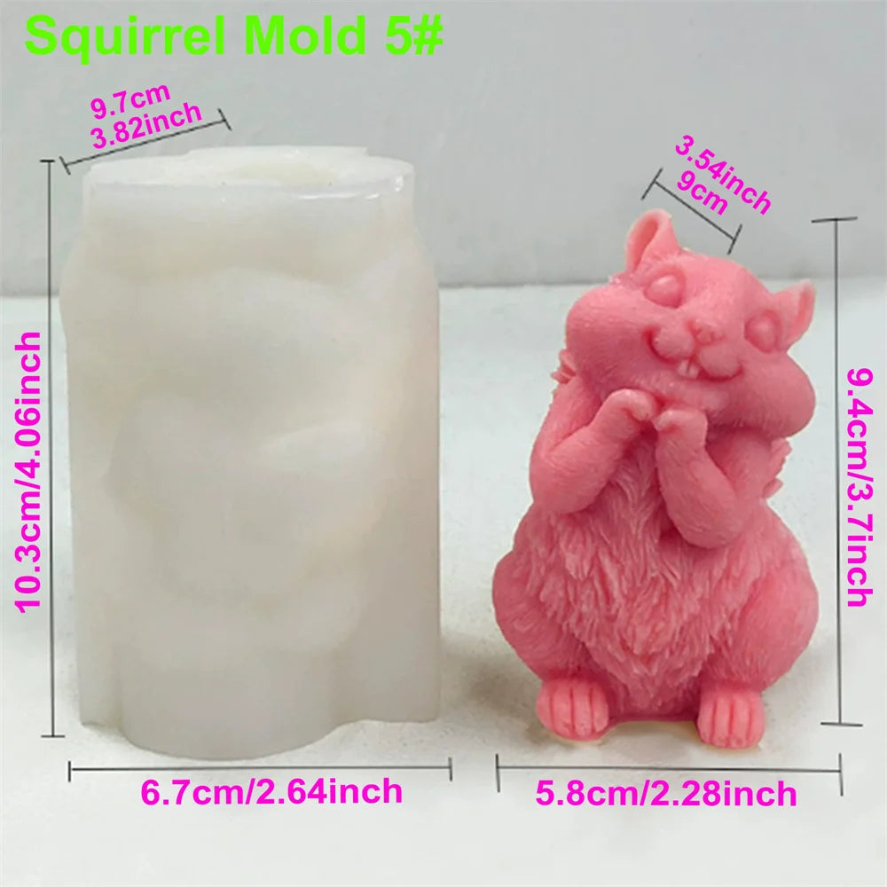 Squirrel & Acorn Candle Mold - Silicone 3D Animal & Nut Molds, 8 Styles