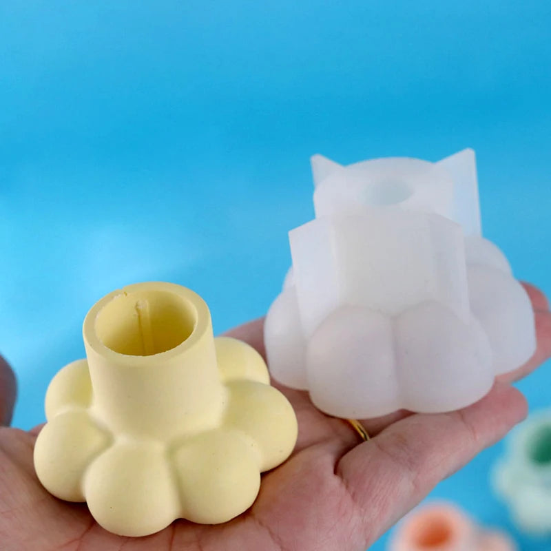 Round Candle Holder Silicone Mold Nordic Candlestick Cement Plaster Craft Mould DIY Cute Flower Shape Resin Candle Stand Molds