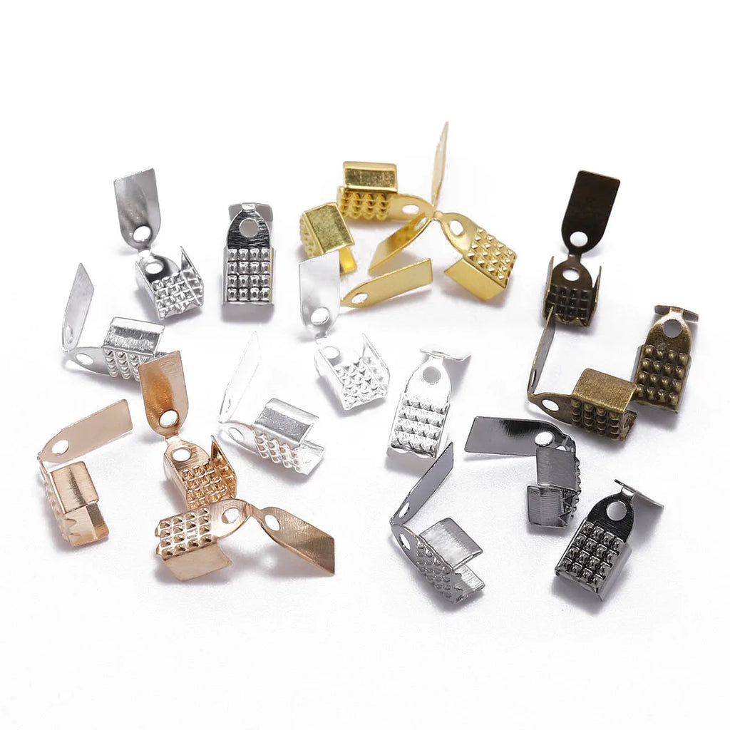Cord End Crimps Metal Fold-Over Leather Clips DIY Jewelry Making Craft Supplies