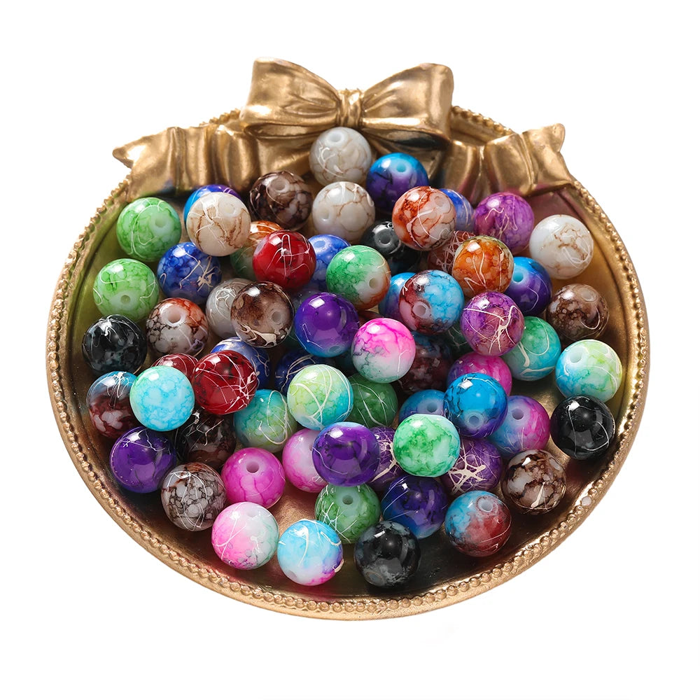 Glass Beads Crystal Crackle Round Imitation Jade-Style Stone Crafts Craft Beads