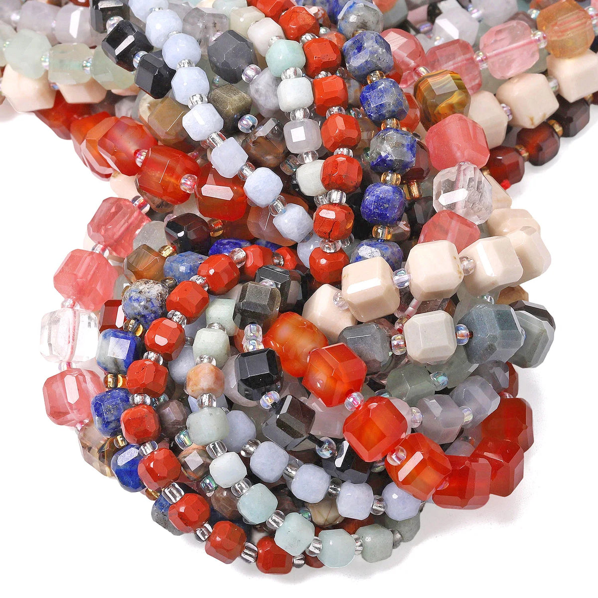 Stone Beads Faceted Cube Amazonite Jasper Quartz Styles for DIY Jewelry Making