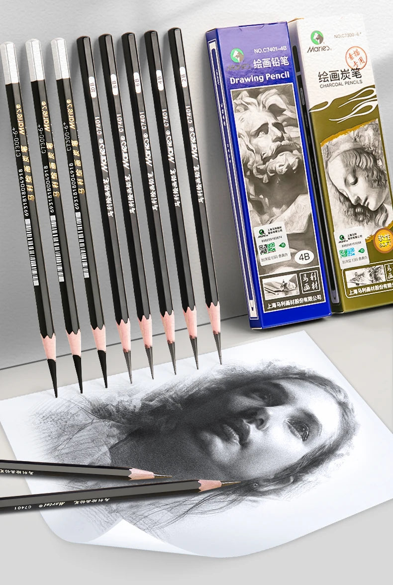 Borrence Graphite & Charcoal Sketch Pencils — Single Grade & Mixed Packs