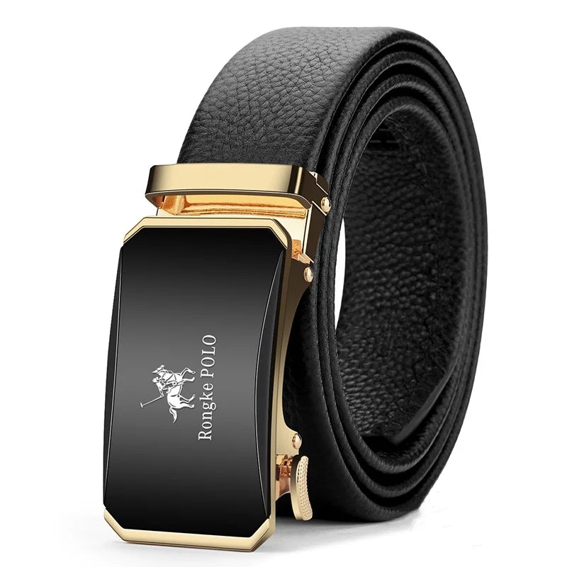 Men's Ratchet Leather Belt Alloy Automatic Buckle for Jeans, Dress & Business