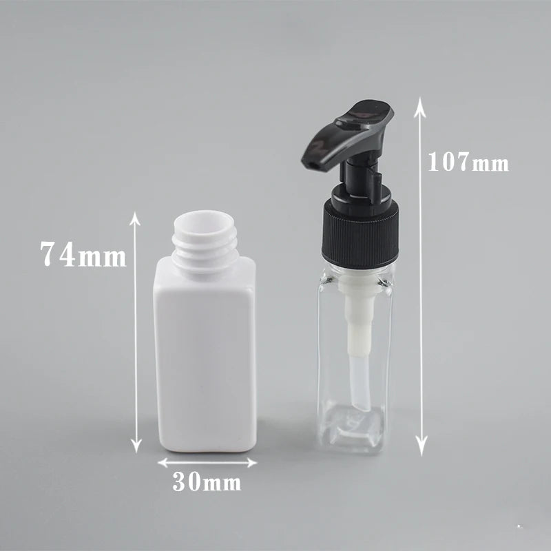 Rectangular bottle diagram showing 2.91 in bottle-only height and 4.21 in assembled height (74 and 107 mm)