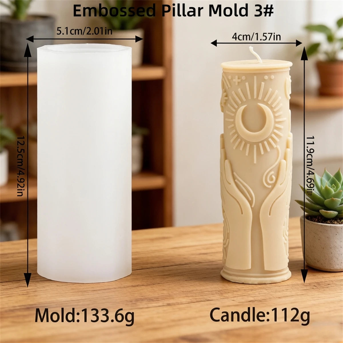 Embossed Pillar Candle Mold - Silicone Celestial Designs, 5 Styles