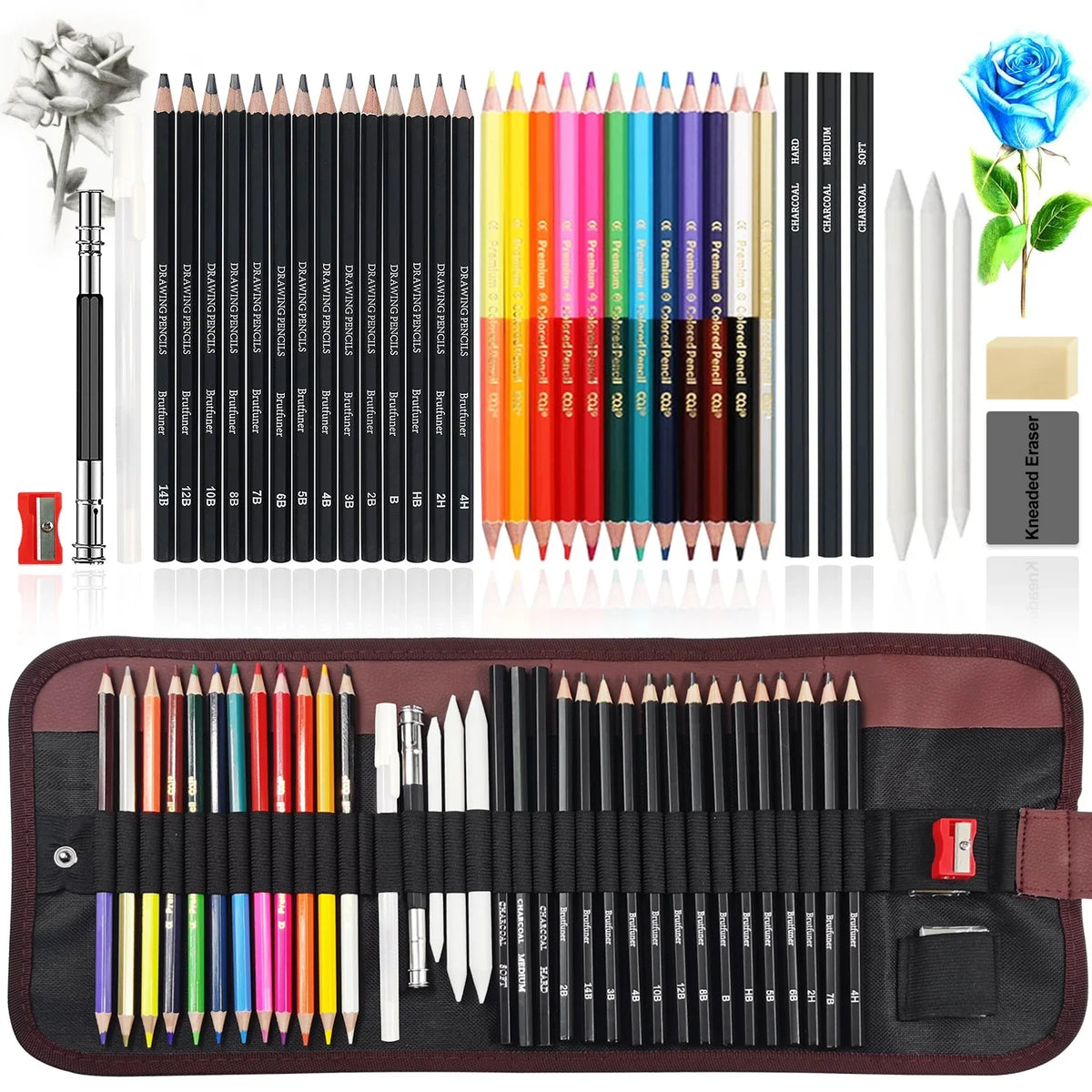 Sketching & Drawing Set with Graphite, Charcoal & Blending Tools