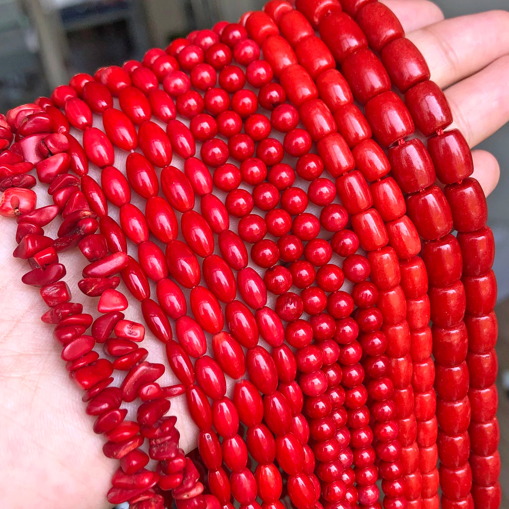 Stone Beads Red Coral-Style Chip Drum Rice Shapes for DIY Jewelry Making
