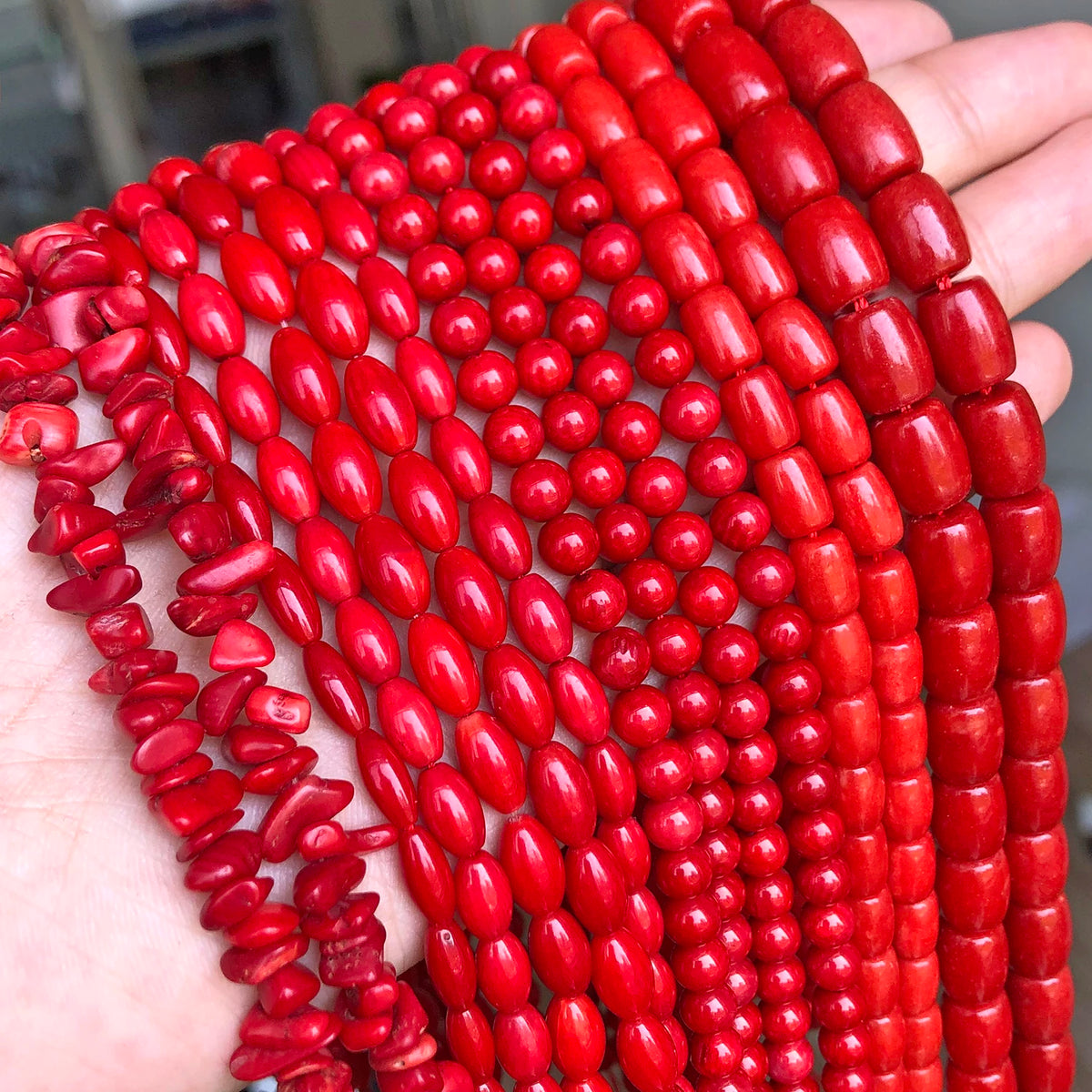 Stone Beads Red Coral-Style Chip Drum Rice Shapes for DIY Jewelry Making