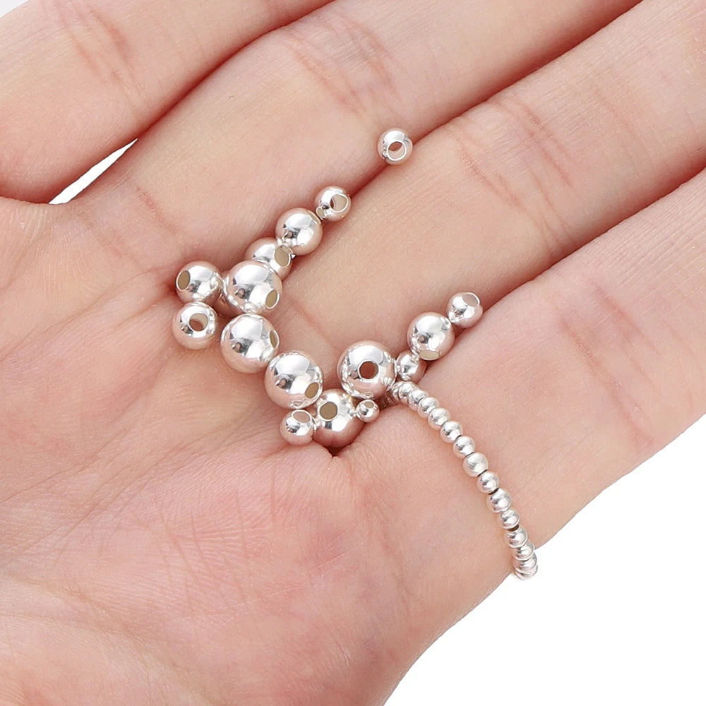Metal Beads Sterling Silver Round Spacer Silver Bracelet Necklace Craft Beads