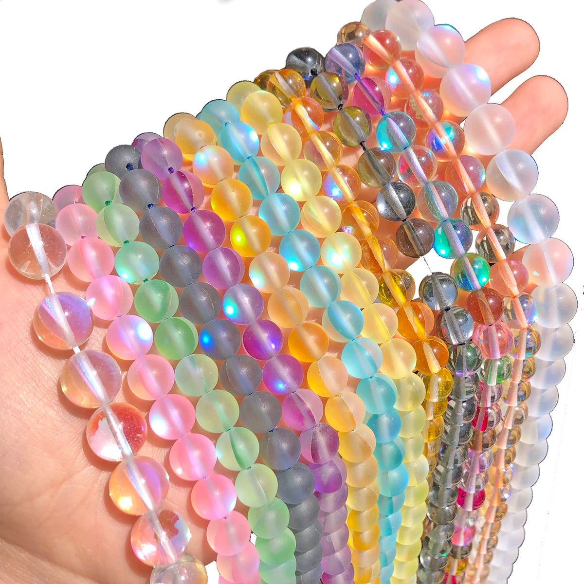 Glass Beads Frosted Round Shimmer Moonstone-Style for DIY Jewelry Making