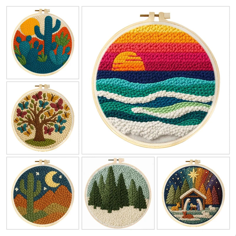 Punch Needle Kit, Scenery Pattern for Beginner Yarn Art & Home Decor