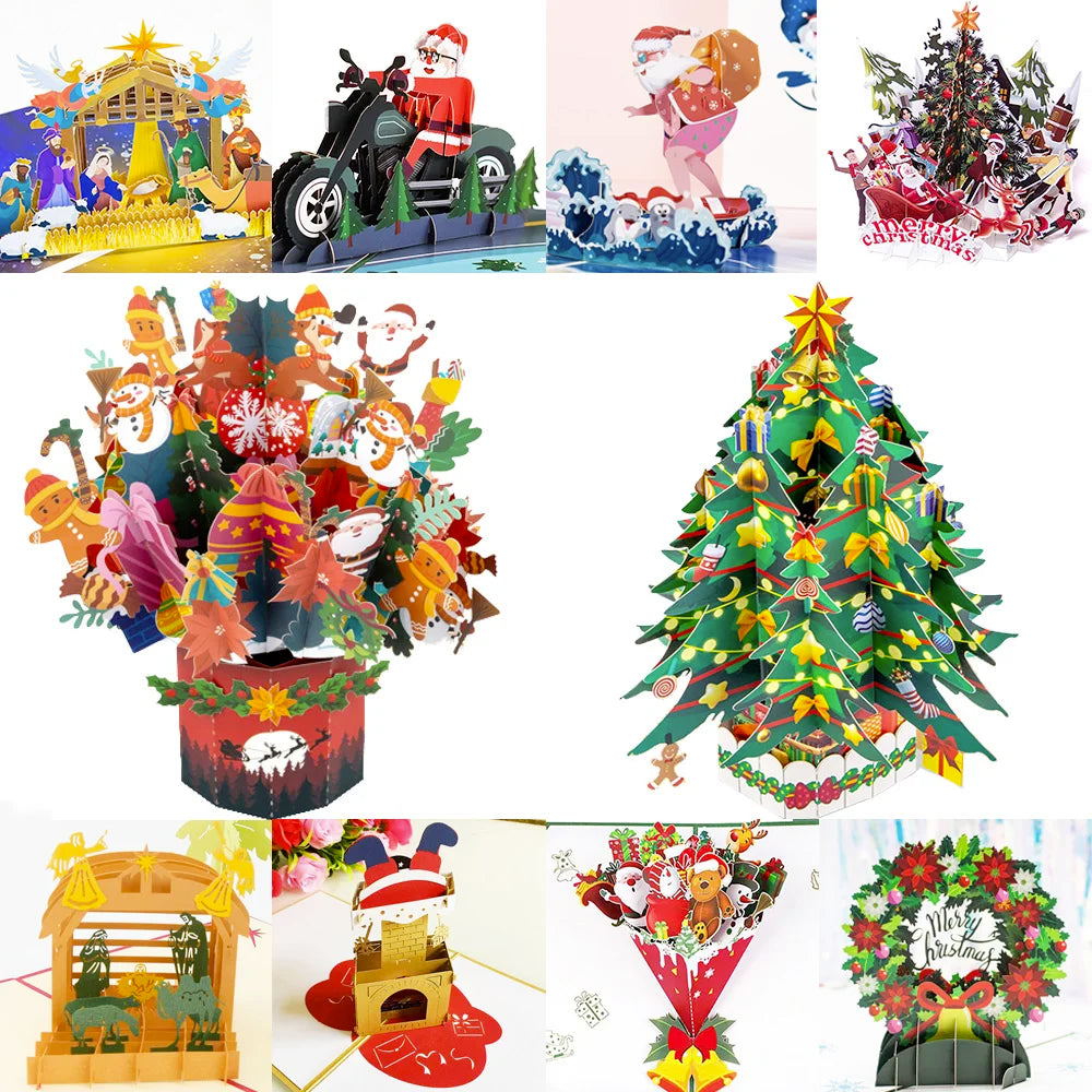 New 3D Pop UP Christmas Cards Santa Invitation Greeting Card Party Children Gifts New Year Thank You Card Holiday Gift Postcard
