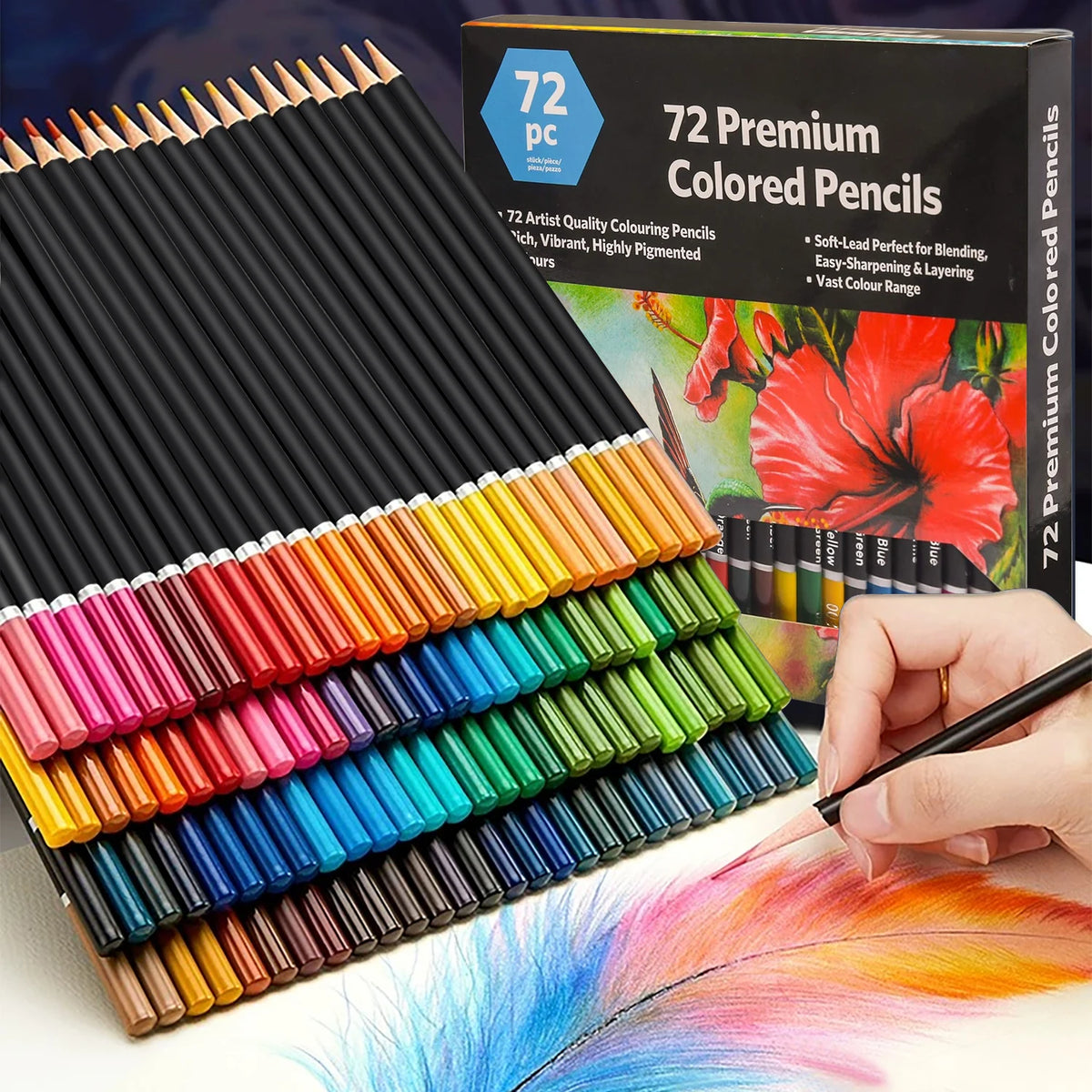 Colored Pencil Set, Oil-Based 2B, 72–180 Colors, Non-Toxic, Multiple Sets