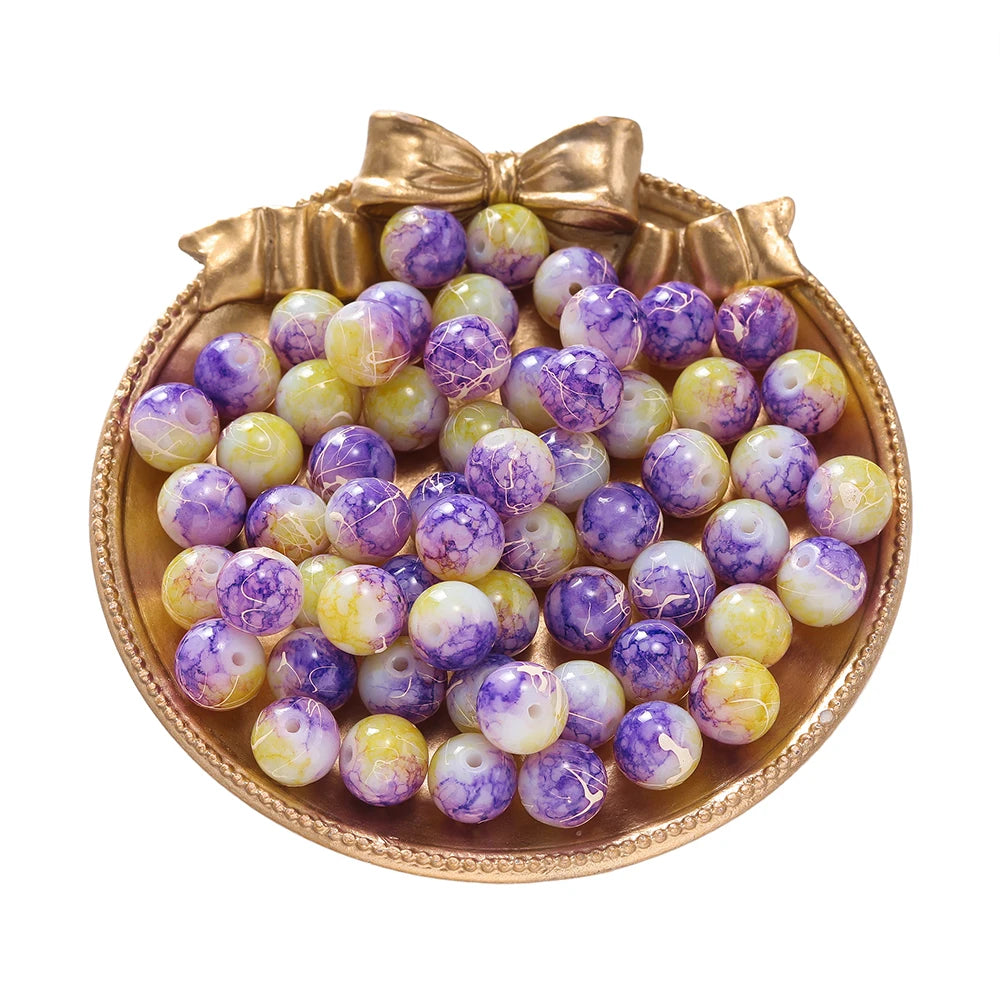 Glass Beads Crystal Crackle Round Imitation Jade-Style Stone Crafts Craft Beads