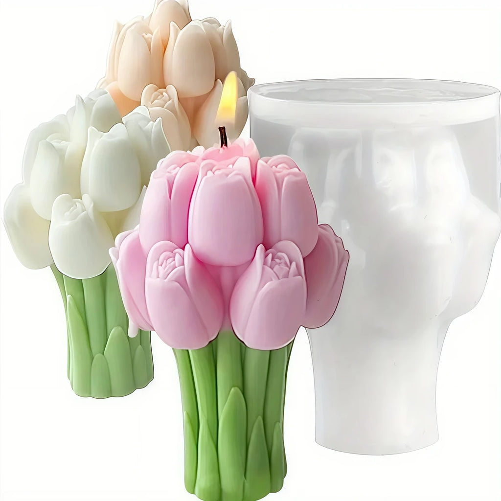 DIY Tulip Bouquet Silicone Candle Molds 3D Tulip Floral Designs Handmade Soap Plaster Resin Crafts Casting Mold DIY Home Decor