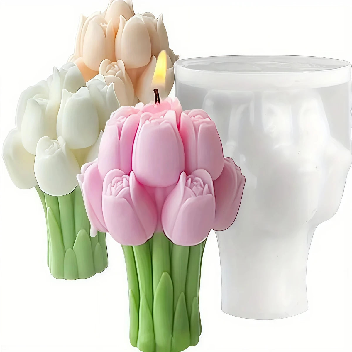 DIY Tulip Bouquet Silicone Candle Molds 3D Tulip Floral Designs Handmade Soap Plaster Resin Crafts Casting Mold DIY Home Decor