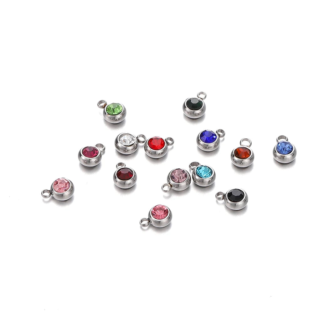 Metal Beads Stainless Steel Rhinestone Crystal Charms Pendants Bracelet Supplies