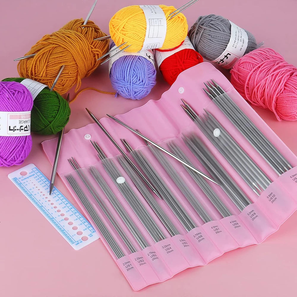 Knitting Needles, Stainless Steel Double-Pointed Set for Sweater Projects