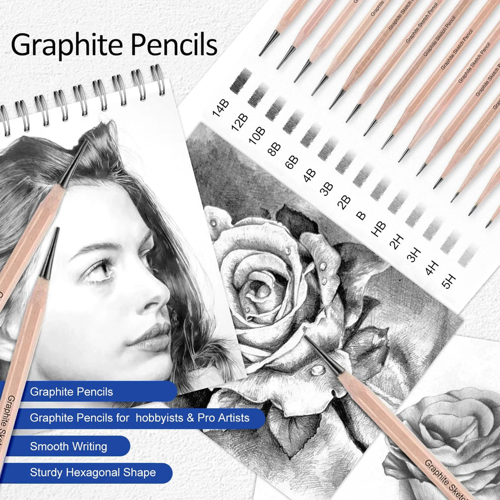 Sketching & Drawing Set with Graphite, Charcoal & Blending Tools