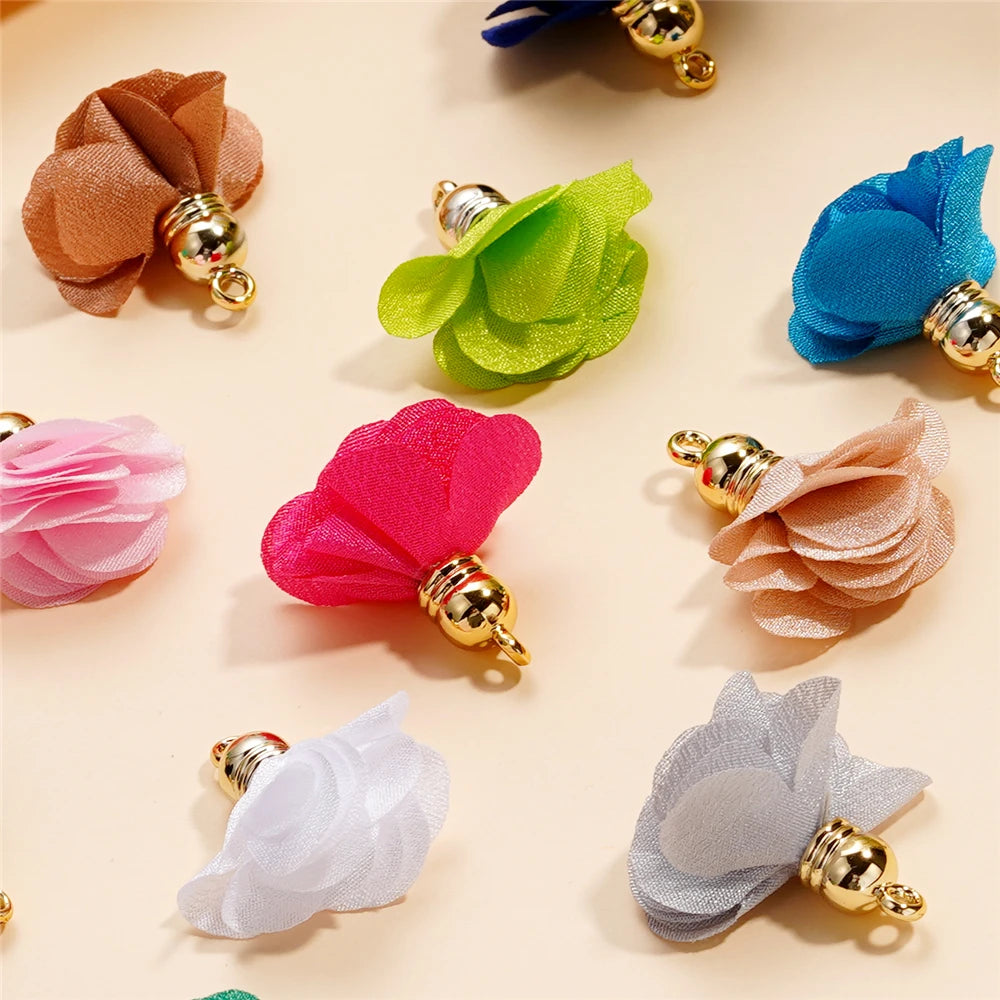 Earring Components Fabric Flower Tassel Pendants Bracelet DIY Jewelry Making