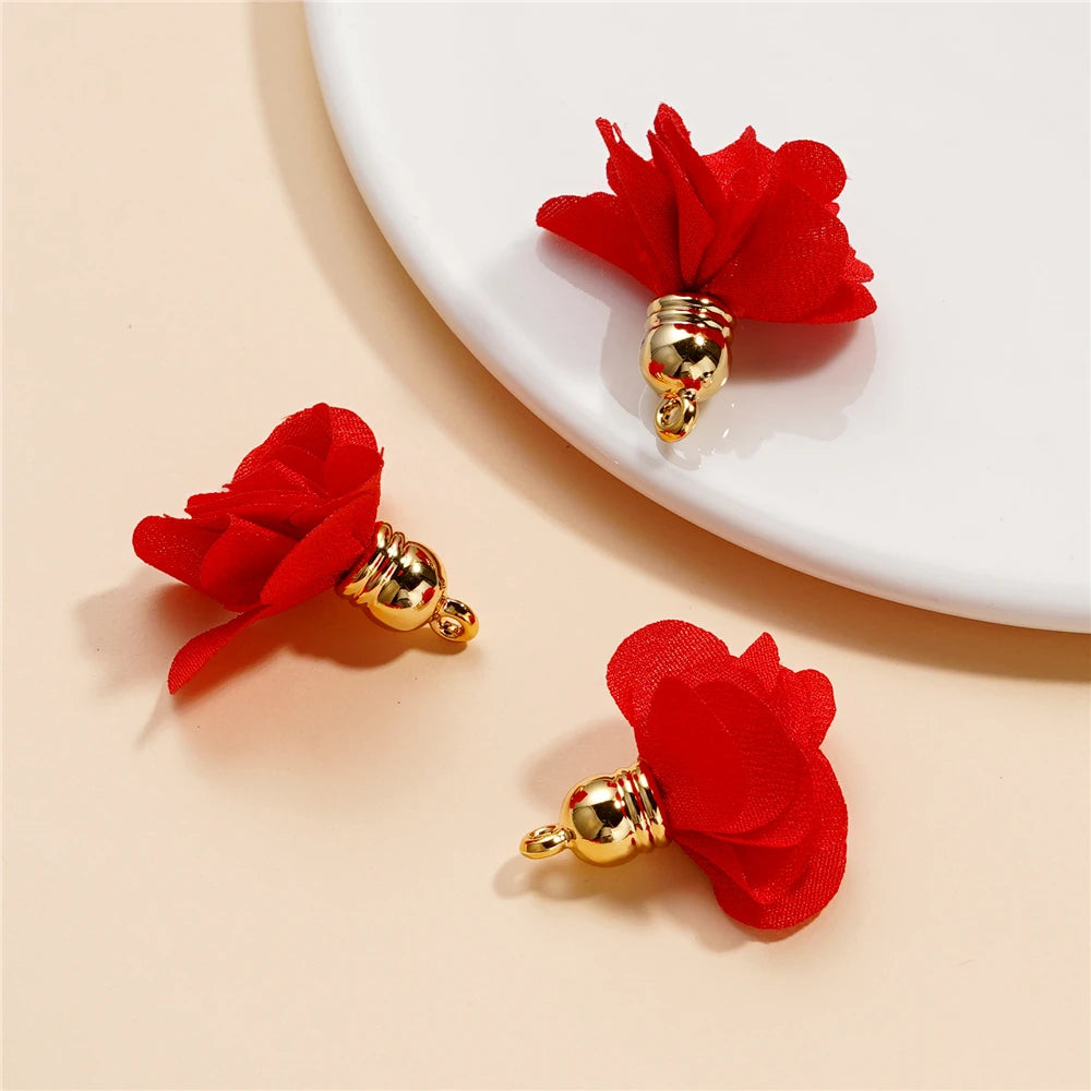 Earring Components Fabric Flower Tassel Pendants Bracelet DIY Jewelry Making